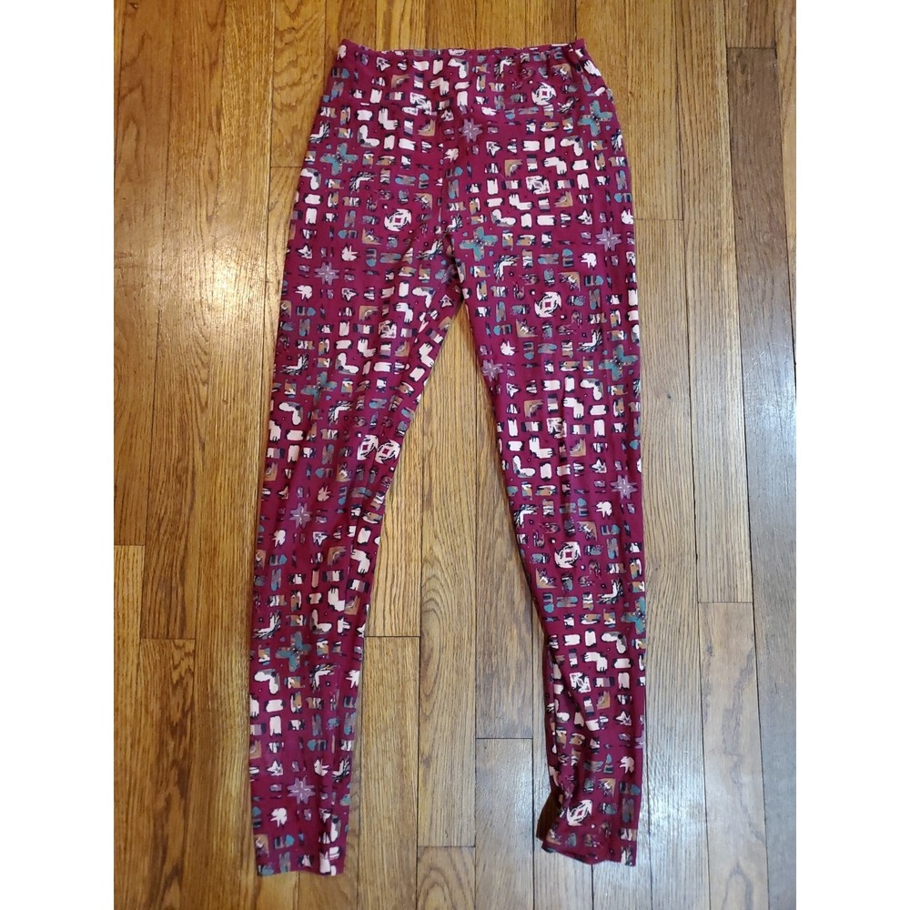 NEW LuLaRoe OS 2-10 Geometric Leggings MARROON BURGUNDY